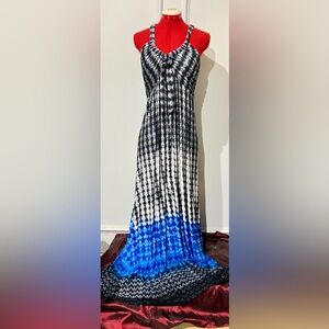 Calvin Klein Ombré Black Blue White Halter Maxi Dress size small
